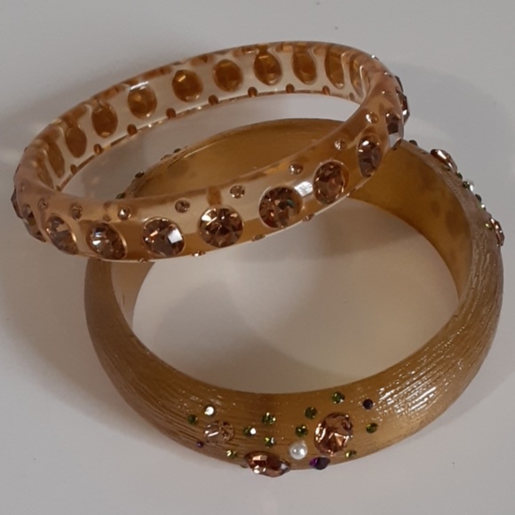 Bangle Bracelets Rhinestone Studs Acrylic Lot of 2 - Picture 2 of 5